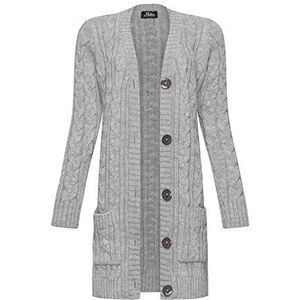 Mikos * Dames Cardigan lang elegant gebreid vest wol lange mouwen gebreide cardigan lange mantel lente winter herfst (535), grijs, L