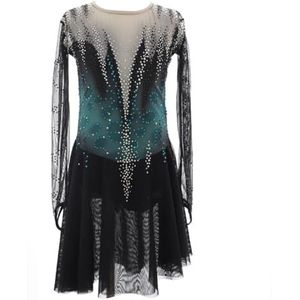 Kunstschaatsjurk For Meisjes Ronde Hals Ritsontwerp IJsdansoutfits For Wedstrijden, Aanpasbaar(4XL)