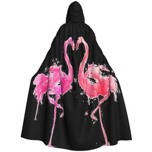 WURTON Inkt flamingo's carnaval cape met capuchon voor volwassenen, heks en vampier cosplay kostuum, mantel, geschikt voor carnavalsfeesten