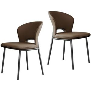 Moderne eetkamerstoel, set van 2 eetkamerstoelen, loungestoelen, armloze gestoffeerde zijstoel met metalen poten en rugleuning, accentstoelen for eetkamer, woonkamer(Brown)