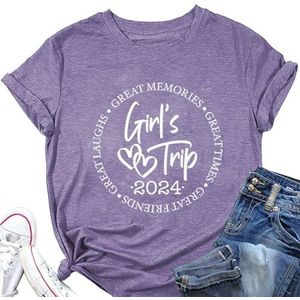 Meisjesreis 2024 Vrouwen Tees Shirt Liefde Hart Print Tops Korte Mouw Trui T-Shirt Zomer Camping T-shirts, Paars 2, M