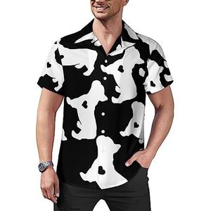 Franse Bulldog Hart Casual Button-Down Shirts Korte Mouw Cubaanse Kraag Tees Tops Hawaiiaans T-shirt 2XL