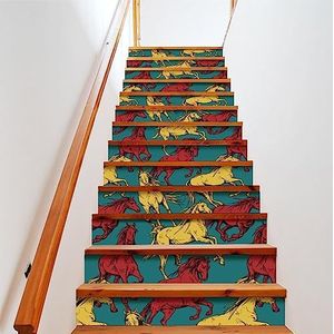 Rode en gele paarden trapsticker schil en stok trapverhoger stickers verwijderbare zelfklevende trap decor 2 set