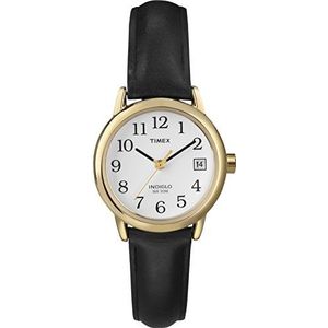 Timex voor dames kwarts horloge met leren band 12345465646, zwart/gouden toon, riem