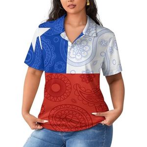 Chileense paisley-vlag dames poloshirts met korte mouwen casual T-shirts met kraag golfshirts sport blouses tops S