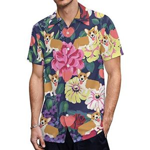 Corgi And Heart Hawaiiaanse shirts voor heren, korte mouwen, casual overhemd met knopen, vakantie, strandshirts, 2XS