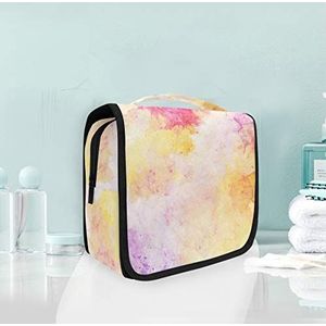 Hangende opvouwbare toilettas abstracte kunst gele make-up reisorganizer tassen tas voor vrouwen meisjes badkamer