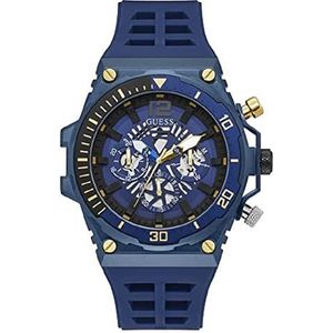 GUESS Mannen analoge Japanse Quartz horloge met siliconen band GW0443G1, Blauw/Zwart, Eén maat