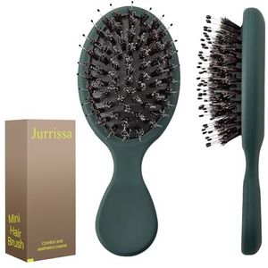 Jurrissa Mini Hair Bursh voor vrouwen, mannen, kinderen, draagbare reismaat mini ontklitter borstel voor zakken, portemonnees-nylon en varkenshaar, kleine peddelborstel voor glad, glans toevoegen