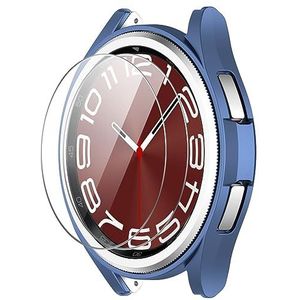 GIOPUEY [1+2 stuks] Hoesje compatibel met Samsung Galaxy Watch 6 Classic 43 mm, met gehard glas, hard plastic materiaal, anti-stoot, Samsung Galaxy Watch 6 Classic 43 mm hoesje - blauw