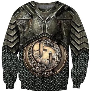 Middeleeuwse Viking Armor Totem Sweatshirt, Noorse Mythologie 3D Tattoo Print Heren Buitensport Straat Amulet Hoodie, Keltische Pagan Cosplay Kostuums (Color : Viking 1, Size : L)