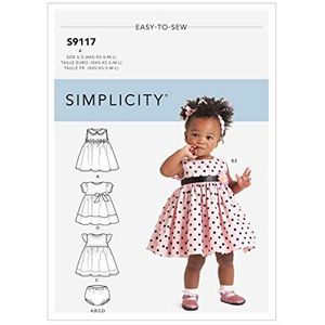 SIMPLICITY Naaipatroon S9117 Babyjurken, slipjes en hoofdband, divers, A (XXS-XS-S-M-L)