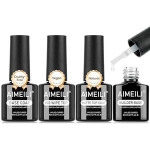 AIMEILI No Wipe Top Coat Base Coat Builder Base Gel Matte Top Set, Nail Extension Builder Nagellak voor Nail Design Gel Polish UV LED Soak Off Gellack Manicure Glanzend, 4 x 8 ml