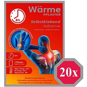 Warmtepleisters voor rug, schouders en nek, zelfklevend, warmtekussen, rugwarmer, bodywarmerpleister 8 uur, wellnesproduct voor massage en ontspanning, 20 stuks