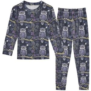 LI ZHI XIN Katoenen Paj-set voor kinderen, jongens, meisjes, nachtkleding set, kinderen, lange mouwen, Paj-set, 2-delig, homewear, nachtkleding voor leeftijd 1-8 jaar, schattig uilenpatroon