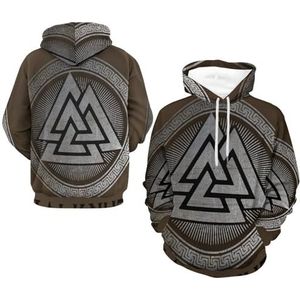 Heren 3D-print Tattoo Viking Wolf Fenrir Hoodies, Los Sweatshirt met Lange Mouwen voor Koppels, Casual Streetwear met Ronde Hals(Valknut,2XL)