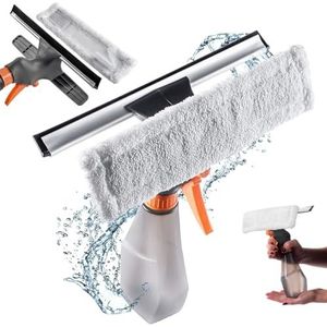 KADAX Vensterreiniger met spoelfles, compacte raamreiniger met microvezelpad, sproeiwisser voor raampoetsen, raamwisser, raamzuiger (250 ml)