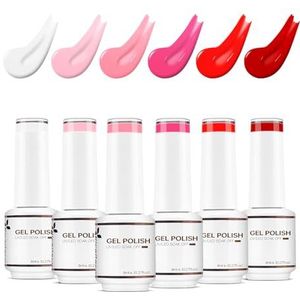 Nicedeco Gel Nagellak Set Semi Permanent Nail Gel UV LED Soak Off Cruelty-Free Kleuren Gellak Set 6 x 8ML Valentijnsdag Nagellak Gift Set 18