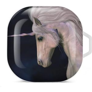 Witte Buck Eenhoorn's Horn Oordopjes Hoesje Compatibel met Samsung Hard Shell Beschermhoes Wit-Stijl