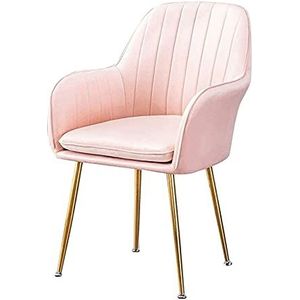 GEIRONV 1 stuks eetkamerstoelen, fluwelen stoel en rugleuningen Woonkamer fauteuil met metalen benen verstelbare voeten make-up stoel Eetstoelen (Color : Pink)