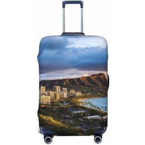 OPSREY Hawaii Skyline Diamond Head Vulkaan Print Bagage Cover Koffer Cover Elastische Wasbare Koffer Protector Voor 21-32 Inch, Zwart, L