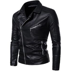 Leren herfst- en winterjas for heren Cool leren jack met rits Leisure Edition Leren jack met rits Retro slank leren bikerjack Street Trend leren jack Geschikt for zakelijk en feest(Black_S)