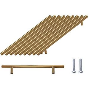 SPDYCESS 10 Stuks T-handgreep, Geborstelde Kastdeurgrepen Hardware Roestvrij Staal voor Keukenkasten Lade Meubels Handgrepen Gatencenters 160 mm Goud