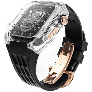 INSTR Luxe transparante kast met fluorrubber horlogeband Mod Kit voor Apple Watch ultra2 ultra 49 mm, heldere bezelbandset voor Iwatch 9 8 7 6 45 mm 44 mm (Color : Blacktr, Size : 49mm for ultra2 ul