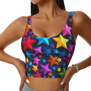 Kleur Sterren Print Comfortabele Vrouwen Sport Vest Yoga Workout Vest Voor Vrouwen Lichtgewicht Zomer, Zwart, S