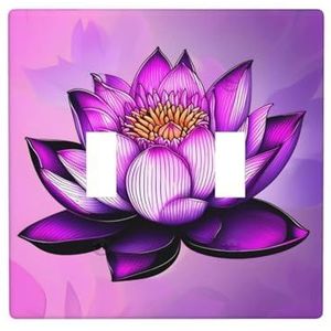 ZhaoYuGoods Paarse lotus print wandplaat, dubbele tuimellichtschakelaar outlet cover 2-Gang 11,4 cm x 11,4 cm, PC decoratieve voorplaat voor thuis en kantoor