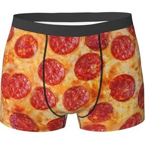 ZJYAGZX 3d Pizza Pepperoni Print Boxerslips voor heren - Comfortabele ondergoed Trunks, ademend vochtafvoerend, Zwart, XL