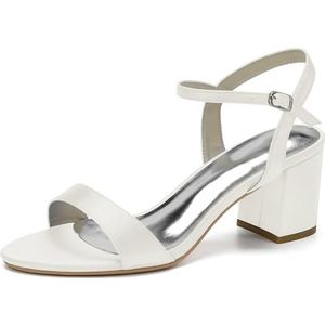 HFWXYSA Dames Sandalen met hak Open teen Enkelbandje Bruids Schoenen Slingback Chunky Blokhak Feest Trouwjurk Pompen,ivoor,35 EU