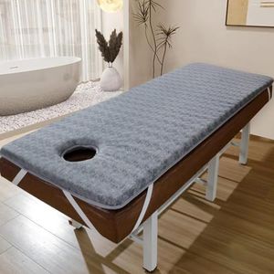 LDLCYCN Latex traagschuim massage bed matras topper met elastische band antislip wimperbed kussen met gat 4 cm dikke comfortabele spa massage tafel topper ronde vierkante kop, grijs, 70 x 190 cm (S)