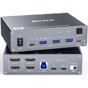 YOUTINGHDAV KVM Schakelaar 2 PC 2 monitoren USB C USB 3.0 KVM Switch Dubbele Monitor HDMI 4K @60Hz voor PC & Laptop MST, PD 60W Opladen Laptop met Afstandsbediening Kabel