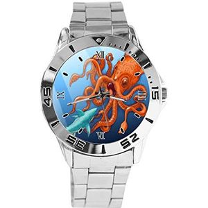 Giant Inktvis Walvis Mode Heren Horloges Sport Horloge Voor Vrouwen Casual Rvs Band Analoge Quartz Polshorloge, Zilver, armband