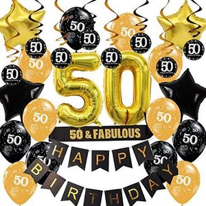 50e verjaardag versieringen zwart en goud 50 hangende wervelingen nummer 50 ballon sjerp voor mannen of vrouwen 50e jaar oude feestartikelen