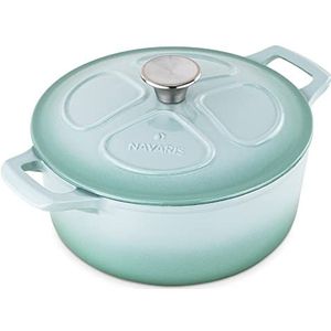 Navaris - Dutch Oven - Gietijzeren Braadpan - Mintgroen - 3,5 Liter, Geschikt voor Inductie en Oven tot 260 Graden