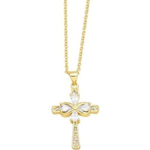 Dames kleine heldere kristallen kruishanger koper vergulde gouden korte ketting sieraden geschenken (Style : S45-b)