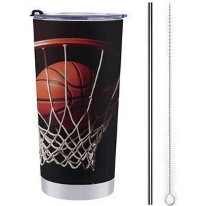 LHDGSJE Basketbal geïsoleerde beker herbruikbare roestvrijstalen mok reizen koffiemok lekvrij grote capaciteit auto beker geïsoleerde waterfles past in auto bekerhouder
