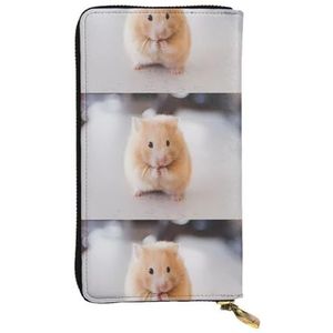 Maroon Hamster uniseks lederen portemonnee met rits cosmetische tas voor feest, reizen, vakantiegeschenken, Zwart, Eén maat