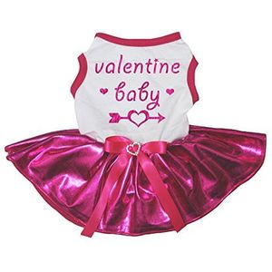 Petitebelle Hond Jurk Valentijn Baby Wit Shirt Bling Hot Roze Tutu, X-Small, roze