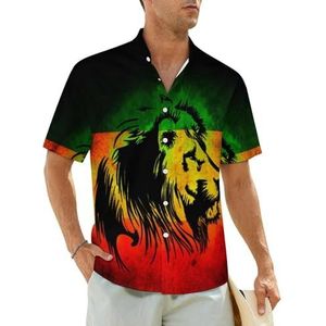 Lion Reggae Jamaica herenhemden korte mouwen strandshirt Hawaiiaans shirt casual zomer T-shirt S