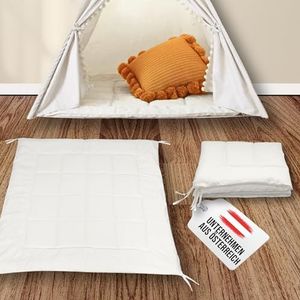 LIONHERZ® Tipi-mat met linten, 120 x 120 cm, gevoerde bodemdeken voor speeltent/speelhuisje, zachte vierkante speeldeken voor kinderen, gewatteerde inleg/onderlegger om te binden (helder wit)