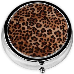 Pillendoosje met spiegel, retro pillendoosje met 3 vakken, luipaardprint, kleine pillenorganizer voor portemonnee of zak, decoratieve metalen medicijnen, vitamine-organizer, unieke geschenken