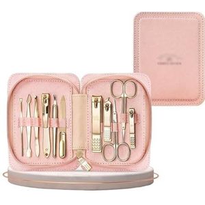 11 stks manicure pedicure set verzorgingsset for mannen vrouwen koolstofstaal verguld gereedschap draagbaar reisetui professionele nagelknipper Manicure Pedicure Sets (Color : Pink Set)