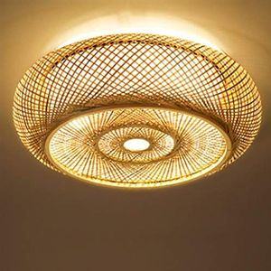 SanBouSi Plafondlamp Boho Antiek Bamboe Plafondlamp Retro Creatieve Rotan Lampenkap Kroonluchter E27 Land Gang Hanglamp Handgeweven Warme Lamp 40 cm