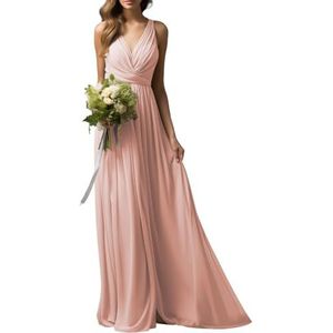 Chiffon bruidsmeisjesjurken voor dames, bruiloftsjurken, formele avondjurken, cocktailjurken, grote maten, Blozen, 40