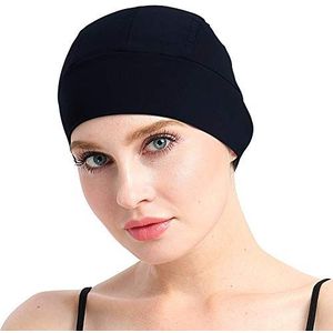 Bamboe Slaap Cap Voor Haaruitval Thuis Hoofd Cover voor Chemo Vrouwen Fiets Harde Hoed Helm Liner Katoen Beanie, Zwart, one size