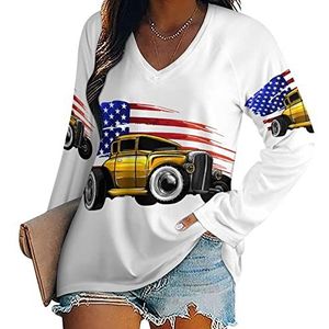 Amerikaanse Vlag Spier Auto Nieuwigheid Vrouwen Blouse Tops V-hals Tshirt Voor Legging Lange Mouw Casual Trui