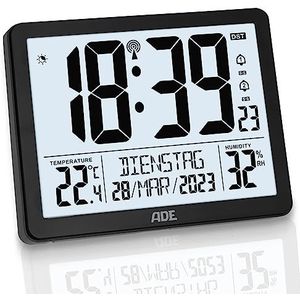 ADE - Digitale Klok - Radiogestuurd - Zwart - LCD-Scherm